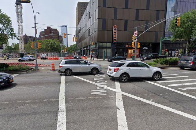 The intersection where a 25-year-old pedestrian was trapped under an SUV on Sunday